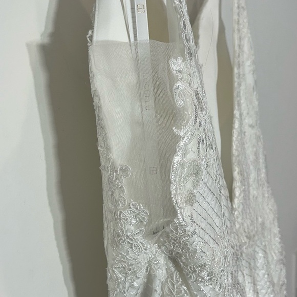 Lucci Lu plunging Mermaid Gown Wedding White Lace Sequin Dress size 14 new w/tag - Picture 8 of 12